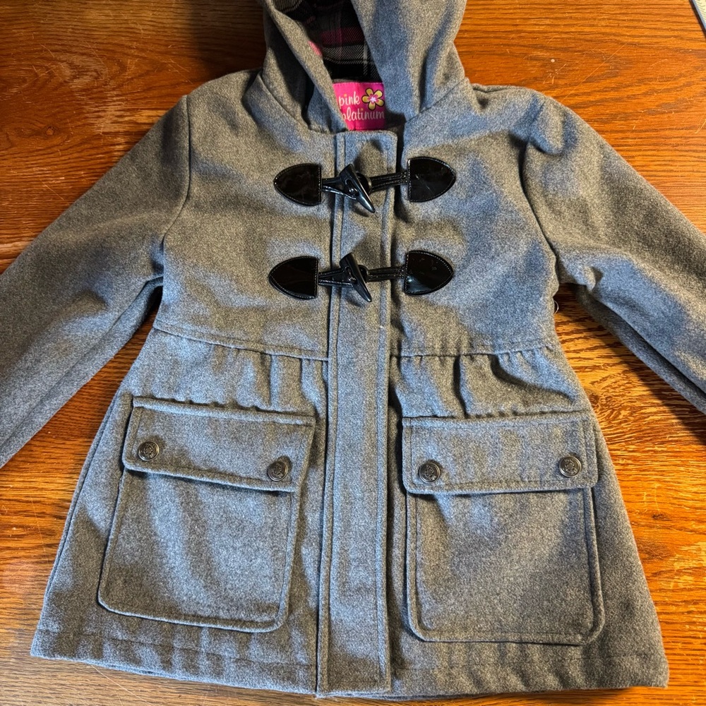 Pink Platinum girls size 5/6 gray hooded coat